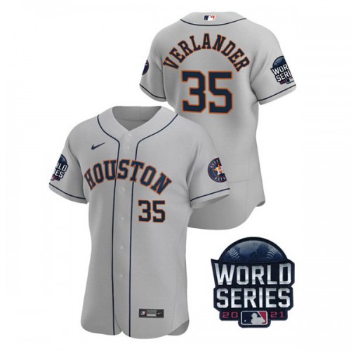 Houston Houston Astros #35 Justin Verlander  Men’s Nike 150th Anniversary 2021 World Series Authentic MLB Jersey – Gray Men’s->houston astros->MLB Jersey
