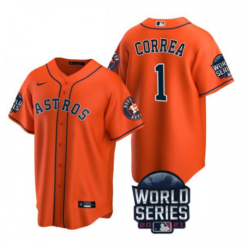 Houston Houston Astros #1 Carlos Correa Men’s Nike 150th Anniversary 2021 World Series Game MLB Jersey – Orange Men’s->houston astros->MLB Jersey