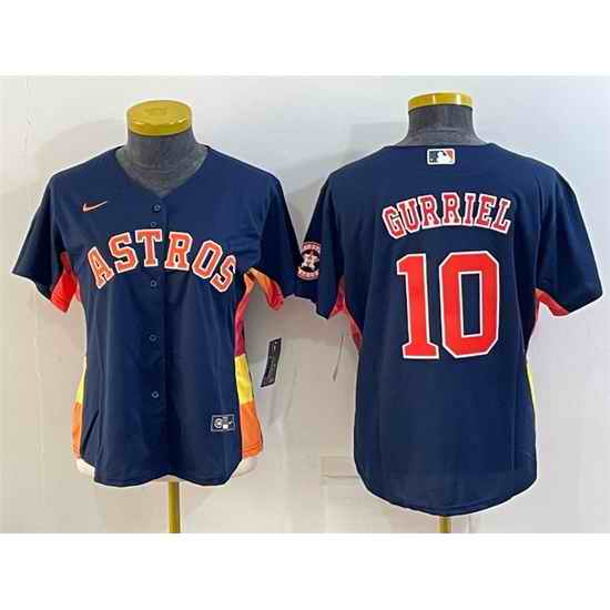 Women Houston Astros #10 Yuli Gurriel Navy With Patch Cool Base Stitched Baseball Jerseys->women mlb jersey->Women Jersey