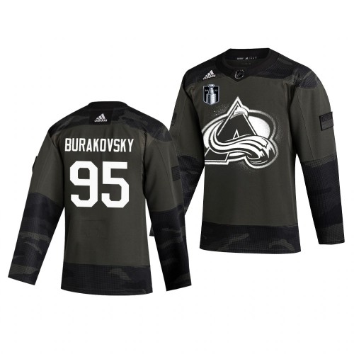 Adidas Colorado Avalanche #95 Andre Burakovsky Adidas 2022 Stanley Cup Final Patch Veterans Day Men’s Authentic Practice NHL Jersey Camo Men’s->youth nhl jersey->Youth Jersey