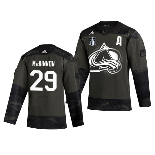 Colorado Colorado Avalanche #29 Nathan MacKinnon Purple Adidas 2022 Stanley Cup Final Patch Veterans Day Men’s Authentic Practice NHL Jersey Camo Men’s->youth nhl jersey->Youth Jersey