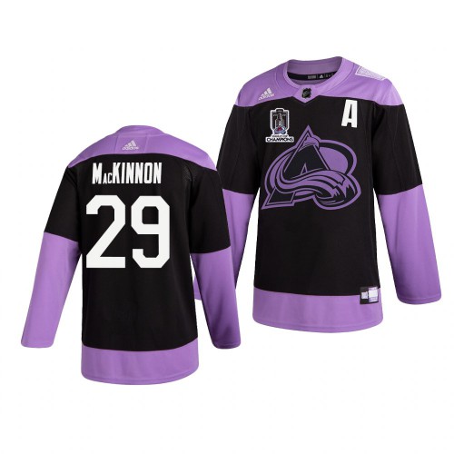 Colorado Colorado Avalanche #29 Nathan MacKinnon Adidas 2022 Stanley Cup Champions Men’s Hockey Fights Cancer Practice NHL Jersey Black Men’s->colorado avalanche->NHL Jersey