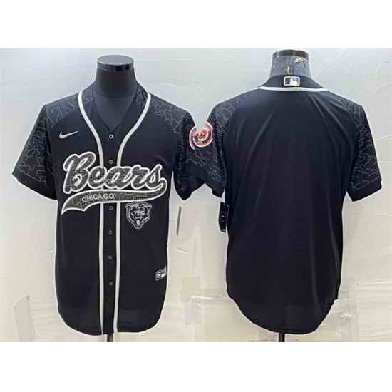 Men Chicago Bears Blank Black Reflective With Patch Cool Base Stitched Baseball Jersey->chicago bears->NFL Jersey