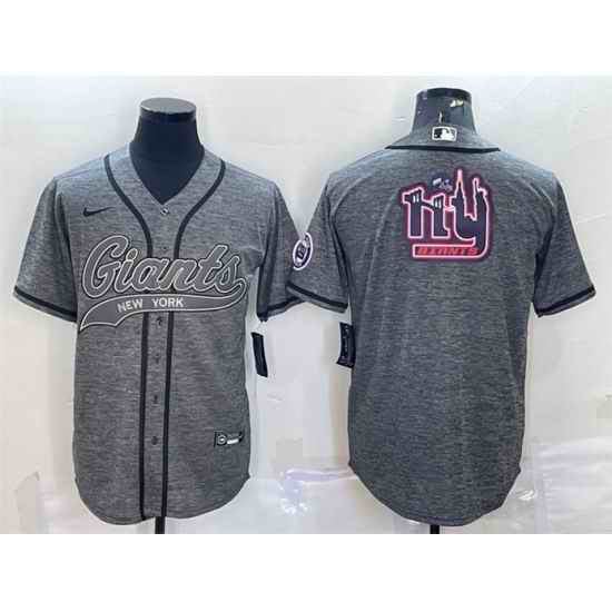 Men New York Giants Grey Team Big Logo With Patch Cool Base Stitched Baseball Jersey->new york giants->NFL Jersey