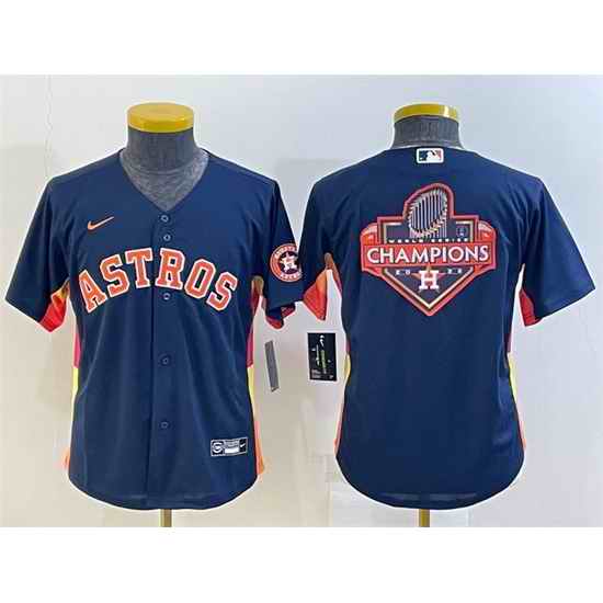 Youth Houston Astros Navy 2022 World Series Champions Team Big Logo With Patch Cool Base Stitched Jersey->youth mlb jersey->Youth Jersey