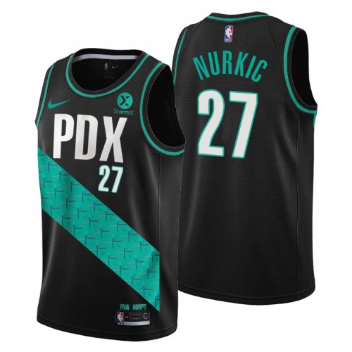 Nike Portland Trail Blazers #27 Jusuf Nurkic Men’s 2022-23 City Edition NBA Jersey – Cherry Blossom Black Men’s->portland trail blazers->NBA Jersey