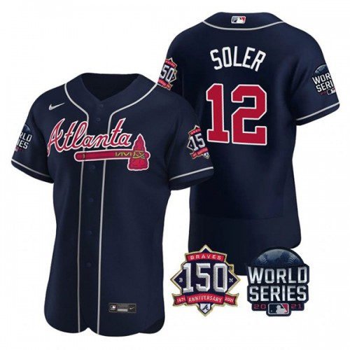 Atlanta Atlanta Braves #12 Jorge Soler Men’s Nike 150th Anniversary 2021 World Series Authentic MLB Jersey – Navy Men’s->atlanta braves->MLB Jersey