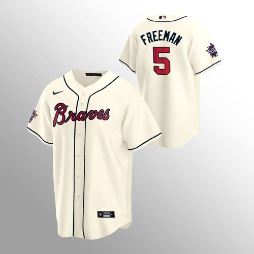 Atlanta Atlanta Braves #5 Freddie Freeman Men’s Nike 150th Anniversary 2021 World Series Game MLB Jersey – Cream Men’s->atlanta braves->MLB Jersey