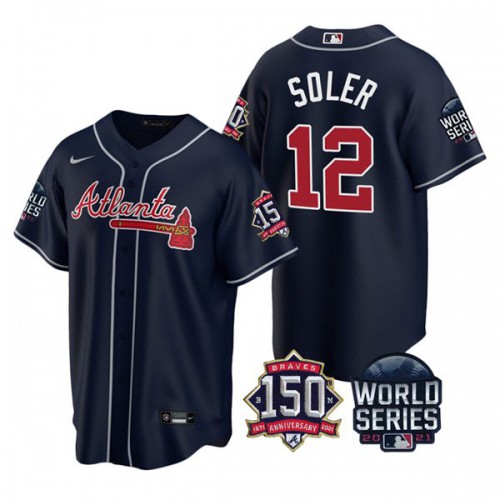 Atlanta Atlanta Braves #12 Jorge Soler Men’s Nike 150th Anniversary 2021 World Series Game MLB Jersey – Navy Men’s->atlanta braves->MLB Jersey