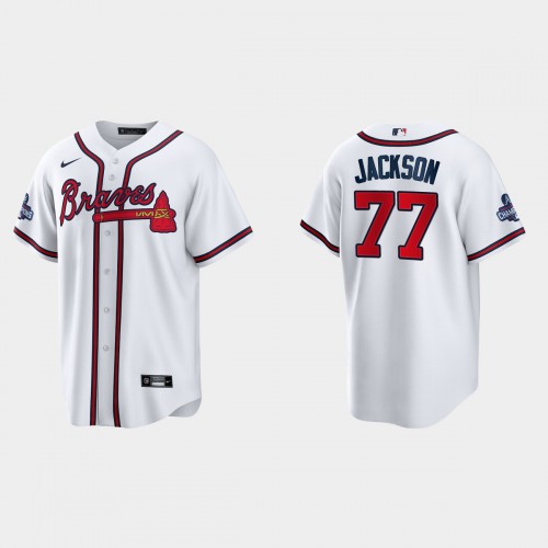 Atlanta Atlanta Braves #77 Luke Jackson Men’s Nike 2021 World Series Champions Patch MLB Authentic Player Jersey – White Men’s->atlanta braves->MLB Jersey