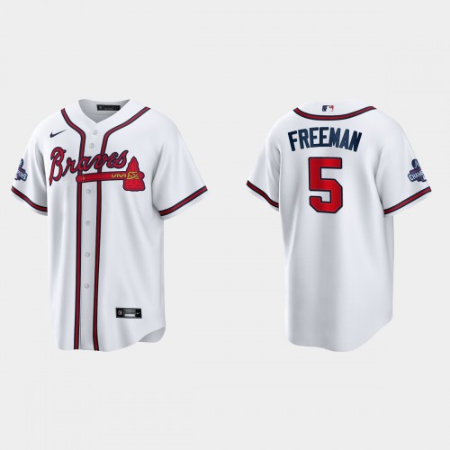 Atlanta Atlanta Braves #5 Freddie Freeman Men’s Nike 2021 World Series Champions Patch MLB Authentic Player Jersey – White Men’s->atlanta braves->MLB Jersey