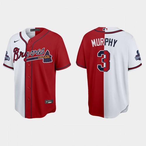 Atlanta Atlanta Braves #3 Dale Murphy Men’s Nike 2021 World Series Champions Split Red White MLB Stitched Jersey Men’s->atlanta braves->MLB Jersey