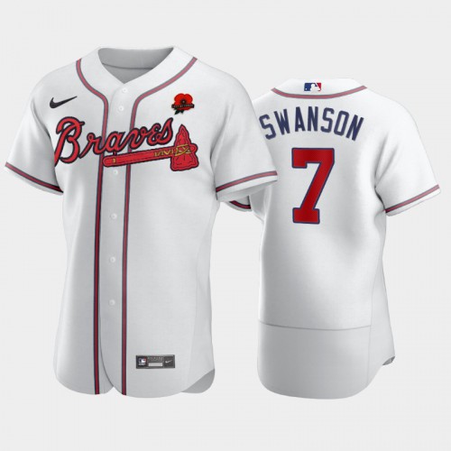 Atlanta Atlanta Braves #7 Dansby Swanson Men’s Nike Authentic 2021 Memorial Day MLB Jersey – White Men’s->youth mlb jersey->Youth Jersey