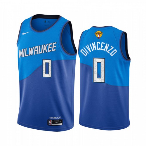 Nike Milwaukee Bucks #0 Donte DiVincenzo Men’s 2021 NBA Finals Bound City Edition Jersey Blue Men’s->women nba jersey->Women Jersey