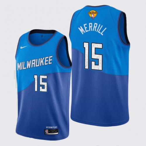 Nike Milwaukee Bucks #15 Sam Merrill Men’s 2021 NBA Finals Bound City Edition Jersey Blue Men’s->women nba jersey->Women Jersey