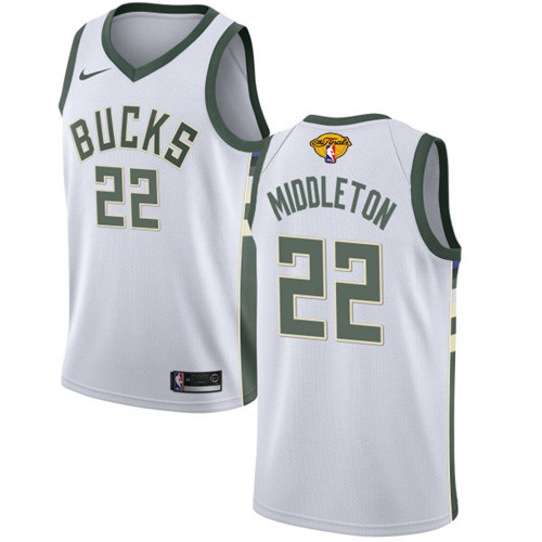 Nike Milwaukee Bucks #22 Khris Middleton Men’s 2021 NBA Finals Bound Swingman Association Edition Jersey White Men’s->milwaukee bucks->NBA Jersey