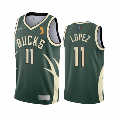Nike Milwaukee Bucks #11 Brook Lopez 2021 NBA Finals Champions Swingman Earned Edition Jersey Green Men’s->milwaukee bucks->NBA Jersey