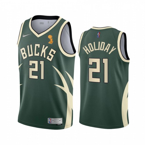 Nike Milwaukee Bucks #21 Jrue Holiday 2021 NBA Finals Champions Swingman Earned Edition Jersey Green Men’s->milwaukee bucks->NBA Jersey