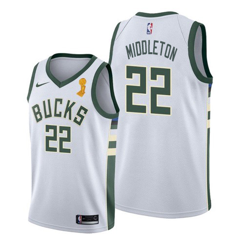 Nike Milwaukee Bucks #22 Khris Middleton 2021 NBA Finals Champions Swingman Association Edition Jersey White Men’s->milwaukee bucks->NBA Jersey