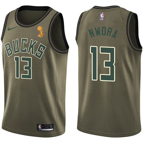 Nike Milwaukee Bucks #13 Jordan Nwora 2021 NBA Finals Champions Swingman Salute to Service Jersey Green Men’s->milwaukee bucks->NBA Jersey