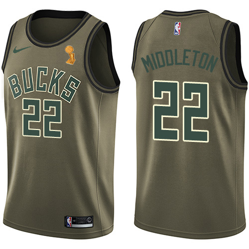 Nike Milwaukee Bucks #22 Khris Middleton 2021 NBA Finals Champions Swingman Salute to Service Jersey Green Men’s->milwaukee bucks->NBA Jersey
