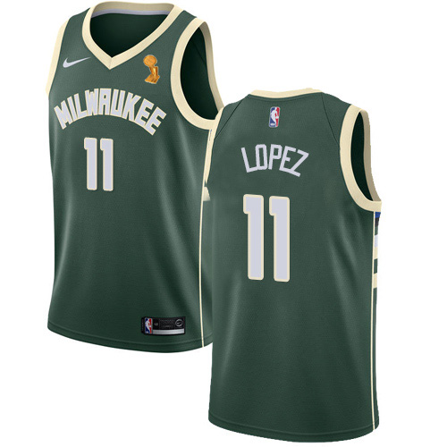 Nike Milwaukee Bucks #11 Brook Lopez 2021 NBA Finals Champions Swingman Icon Edition Jersey Green Men’s->milwaukee bucks->NBA Jersey