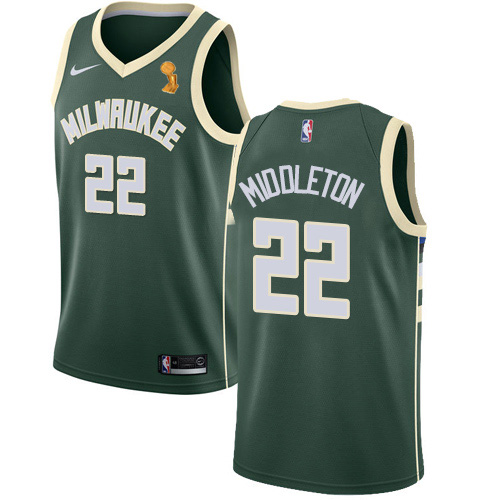 Nike Milwaukee Bucks #22 Khris Middleton 2021 NBA Finals Champions Swingman Icon Edition Jersey Green Men’s->milwaukee bucks->NBA Jersey