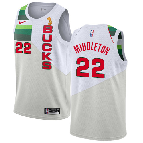 Nike Milwaukee Bucks #22 Khris Middleton 2021 NBA Finals Champions Swingman Earned Edition Jersey White Men’s->milwaukee bucks->NBA Jersey