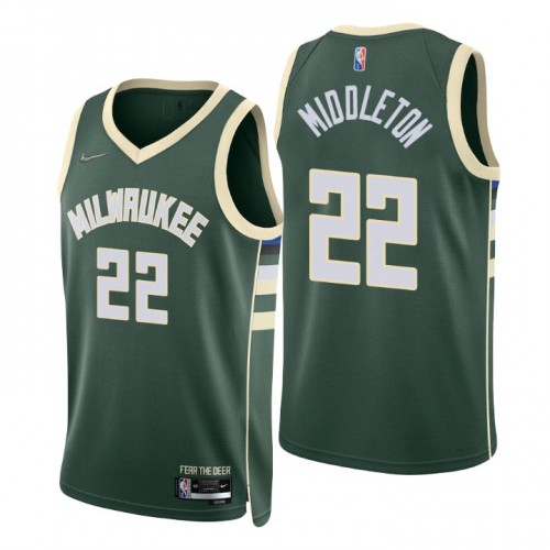 Nike Milwaukee Bucks #22 Khris Middleton Green Men’s 2021-22 NBA 75th Anniversary Diamond Swingman Jersey – Icon Edition Men’s->milwaukee bucks->NBA Jersey