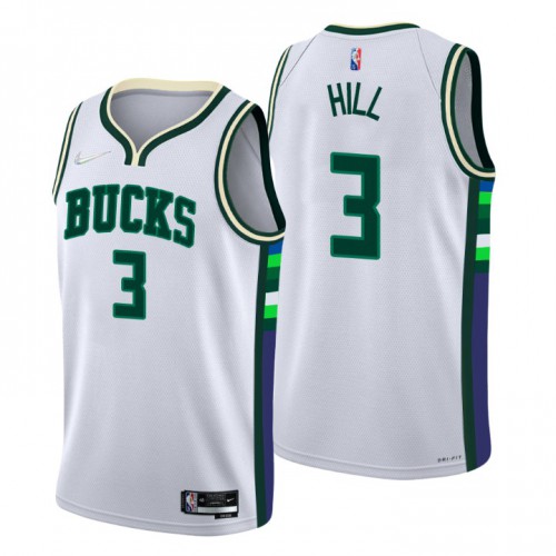 Milwaukee Milwaukee Bucks #3 George Hill Men’s Nike White 2021/22 Swingman NBA Jersey – City Edition Men’s->milwaukee bucks->NBA Jersey