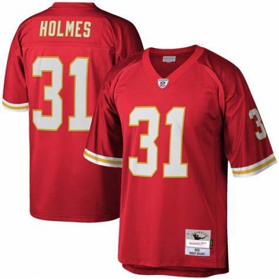 Men's Kansas City Chiefs Mitchell & Ness Priest Holmes #31 Red Throwback Stitched NFL jersey->denver broncos->NFL Jersey