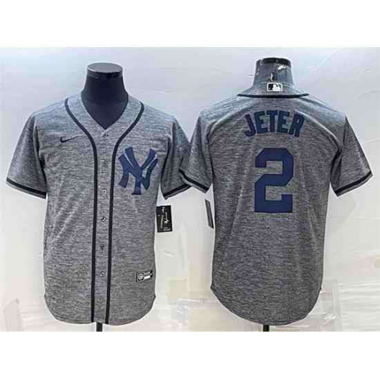 Men New York Yankees #2 Derek Jeter Grey Cool Base Stitched Jersey->new york yankees->MLB Jersey