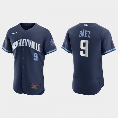 Chicago Chicago Cubs #9 Javier Baez Men’s Nike 2021 City Connect Authentic Navy MLB Jersey Men’s->chicago cubs->MLB Jersey
