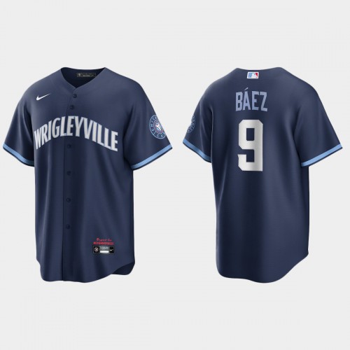 Chicago Chicago Cubs #9 Javier Baez Men’s Nike 2021 City Connect Fans Version Navy MLB Jersey Men’s->chicago cubs->MLB Jersey