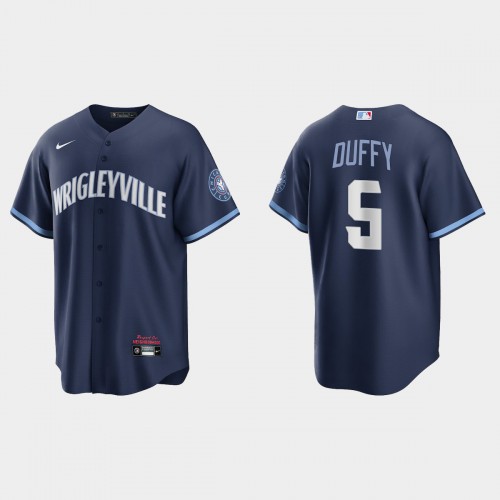 Chicago Chicago Cubs #5 Matt Duffy Men’s Nike 2021 City Connect Fans Version Navy MLB Jersey Men’s->chicago cubs->MLB Jersey