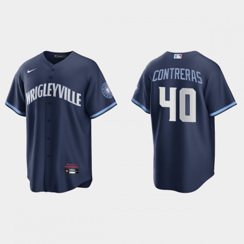 Chicago Chicago Cubs #40 Willson Contreras Men’s Nike 2021 City Connect Fans Version Navy MLB Jersey Men’s->chicago cubs->MLB Jersey