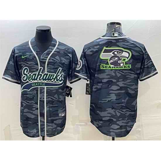 Men Seattle Seahawks Grey Camo Team Big Logo With Patch Cool Base Stitched Baseball Jersey->tampa bay buccaneers->NFL Jersey
