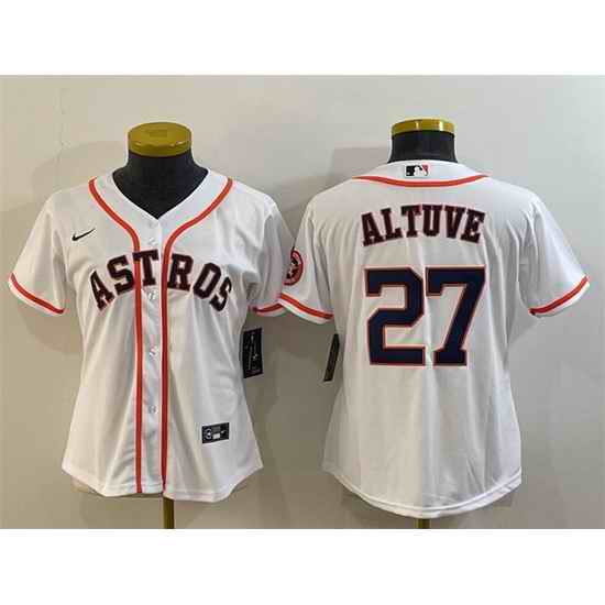 Women Houston Astros #27 Jose Altuve White With Patch Cool Base Stitched Baseball Jersey 1->women mlb jersey->Women Jersey