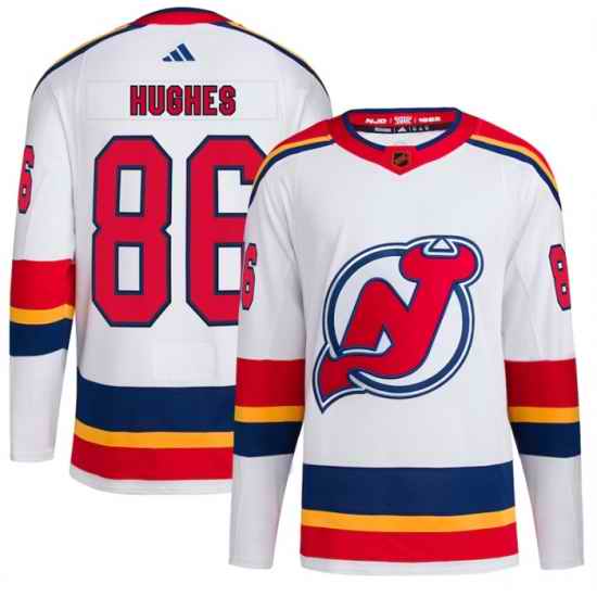 Men New Jersey Devils 86 Jack Hughes White 2022 #23 Reverse Retro Stitched Jersey->new jersey devils->NHL Jersey