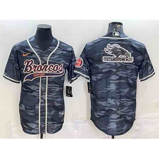 Men Denver Broncos Grey Camo Team Big Logo With Patch Cool Base Stitched Baseball Jersey->denver broncos->NFL Jersey