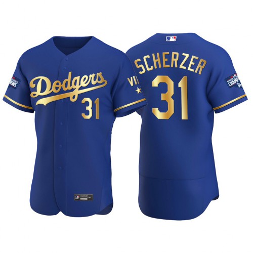 Los Angeles Los Angeles Dodgers #31 Max Scherzer Men’s Nike Authentic 2021 Gold Program World Series Champions MLB Jersey Royal Men’s->los angeles dodgers->MLB Jersey