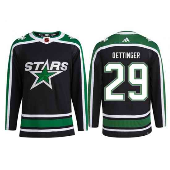 Men Dallas Stars 29 Jake Oettinger Black 2022 #23 Reverse Retro Stitched Jersey->anaheim ducks->NHL Jersey