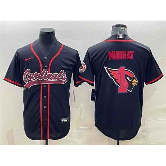 Men Arizona Cardinals #1 Kyler Murray Black Team Big Logo With Patch Cool Base Stitched Baseball Jersey->arizona cardinals->NFL Jersey
