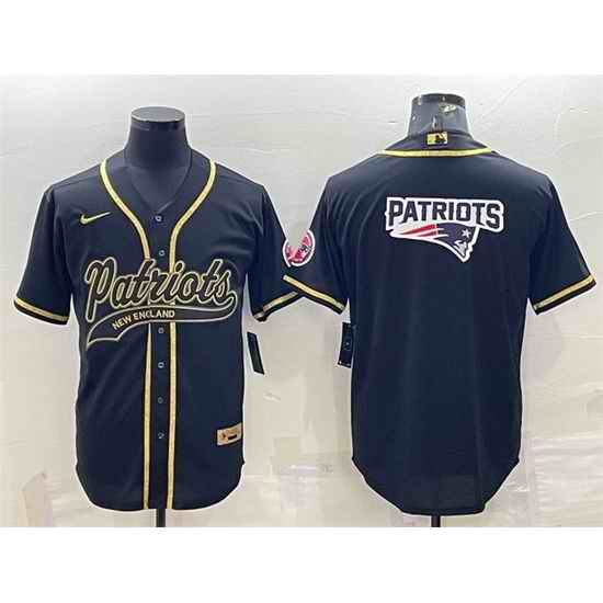 Men New England Patriots Black Gold Team Big Logo With Patch Cool Base Stitched Baseball Jersey->new england patriots->NFL Jersey