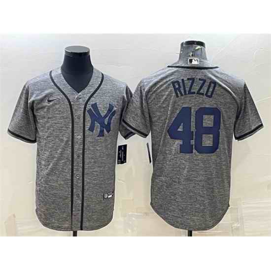 Men New York Yankees #48 Anthony Rizzo Grey Cool Base Stitched Jersey->new york yankees->MLB Jersey