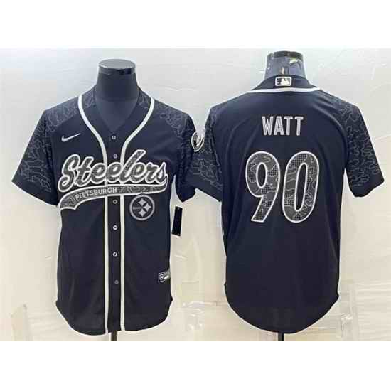 Men Pittsburgh Steelers #90 T J  Watt Black Reflective With Patch Cool Base Stitched Baseball Jersey->pittsburgh steelers->NFL Jersey
