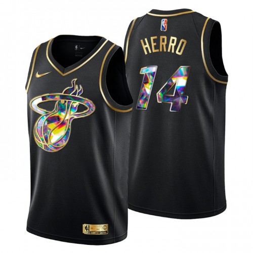 Miami Miami Heat #14 Tyler Herro Men’s Golden Edition Diamond Logo 2021/22 Swingman Jersey – Black Men’s->miami heat->NBA Jersey