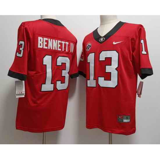Men Georgia Bulldogs #13 Stetson Bennett IV Red College Football Game Jersey->->NCAA Jersey