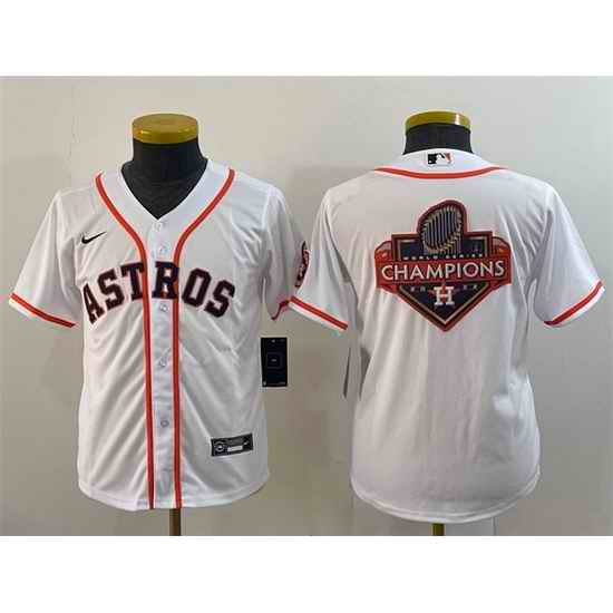 Youth Houston Astros White 2022 World Series Champions Team Big Logo With Patch Cool Base Stitched Jersey->women mlb jersey->Women Jersey