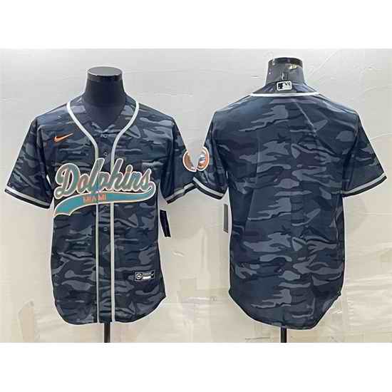Men Miami Dolphins Blank Grey Camo With Patch Cool Base Stitched Baseball Jersey->miami dolphins->NFL Jersey